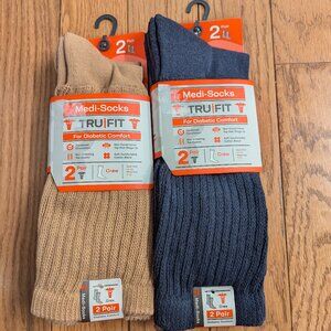2 Packs Medi-Socks TruFit Diabetic Comfort Socks Crew Navy & Tan Size 7-13
